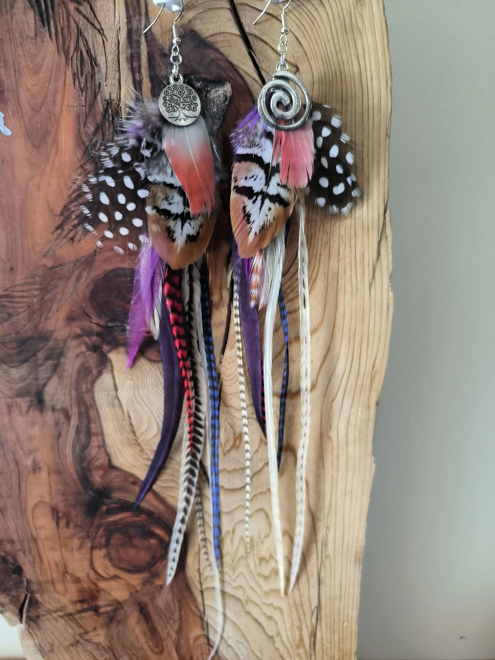Boucles d'oreilles originales xxl très longues en plumes naturelles 